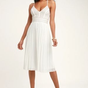 Lulus White Embroidered Beaded Midi Dress